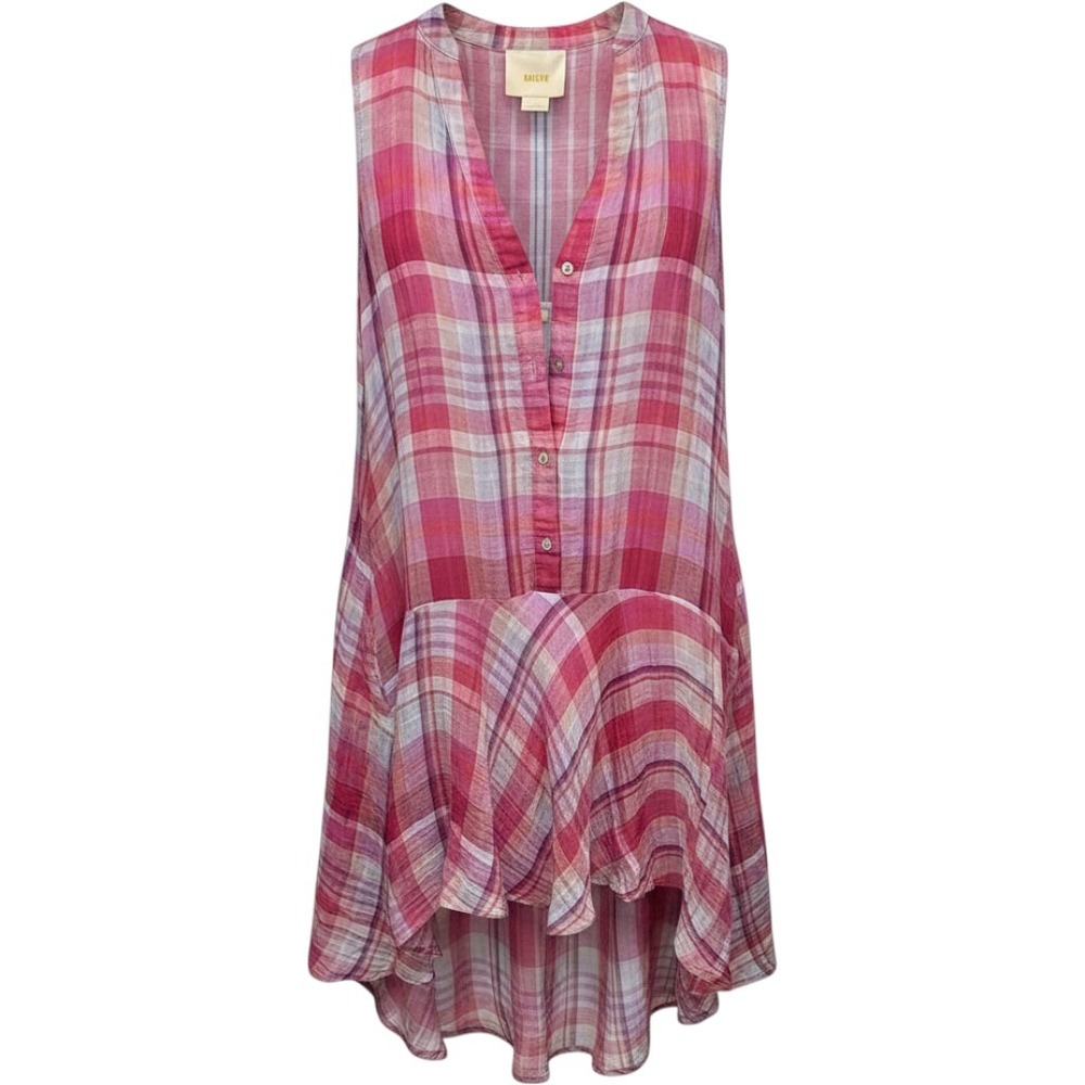 Maeve Anthropologie Plaid Sleeveless Mini Dress XXS Pink Blue Casual